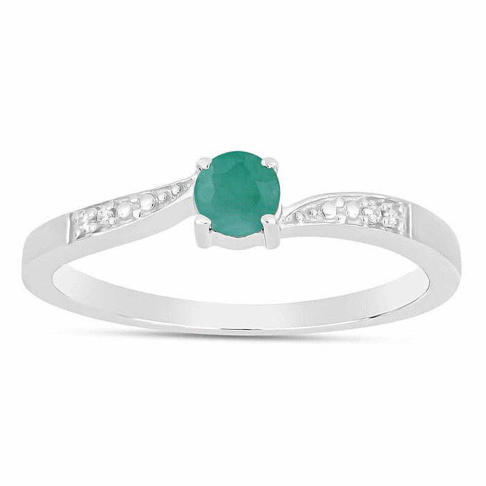 Prsten stříbrný s broušeným smaragdem a zirkony Ag 925 015992 EM - 54 mm (US 7)