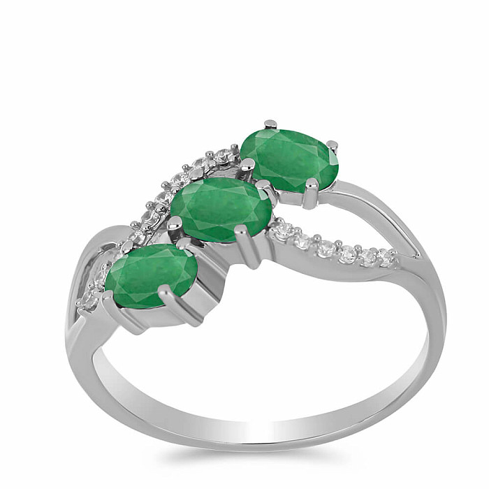Prsten stříbrný s broušenými smaragdy a zirkony Ag 925 016803 EM - 54 mm (US 7)