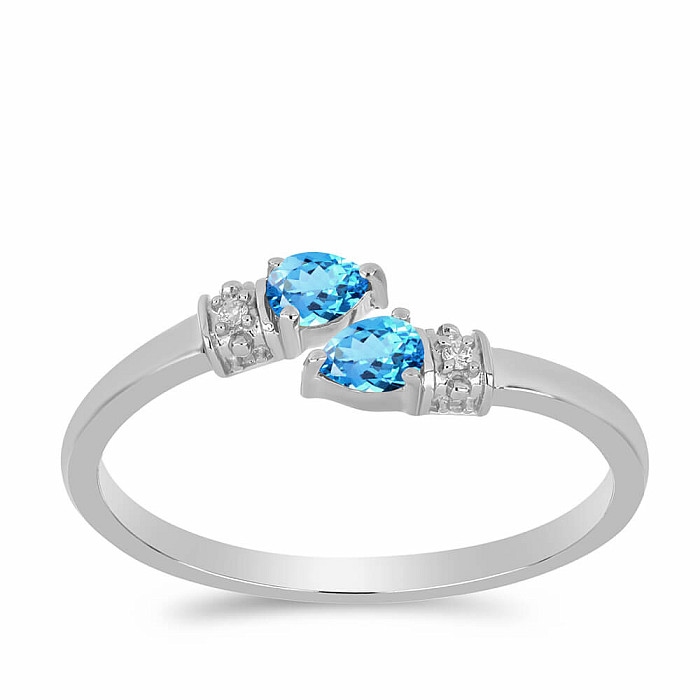 Prsten stříbrný se Swiss Blue topazem a zirkony Ag 925 016430 SBT - 57 mm (US 8)