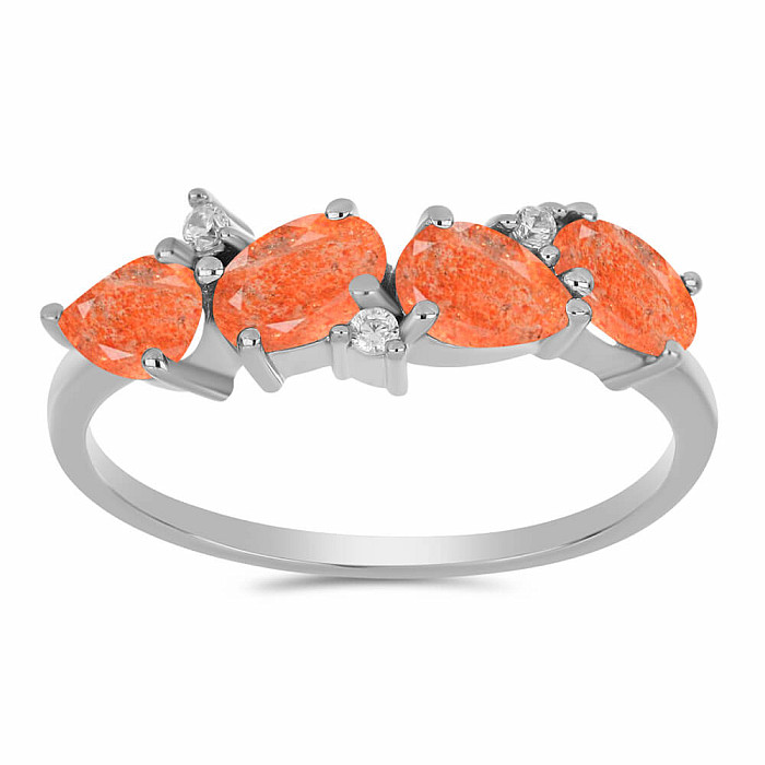 Prsten stříbrný se slunečním kamenem a zirkony Ag 925 017035 SUS - 52 mm (US 6)