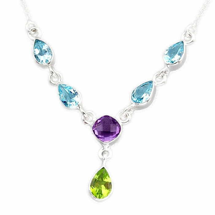 Topaz modrý náhrdelník stříbro Ag 925 80661 - 43 - 46