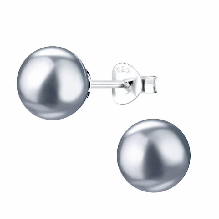 0480 Stříbrné náušnice 8 mm PERLA DARK GREY - 8 mm