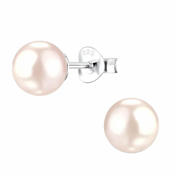 0481 Stříbrné náušnice 8 mm PEACH PEARL - 8 mm