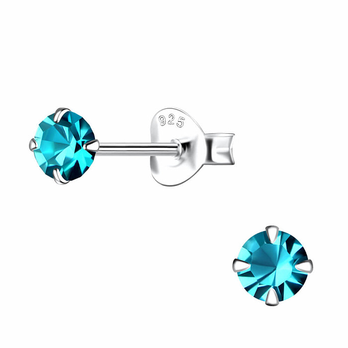 0533 Stříbrné náušnice pecky se zirkony 4mm BLUE - 4 mm