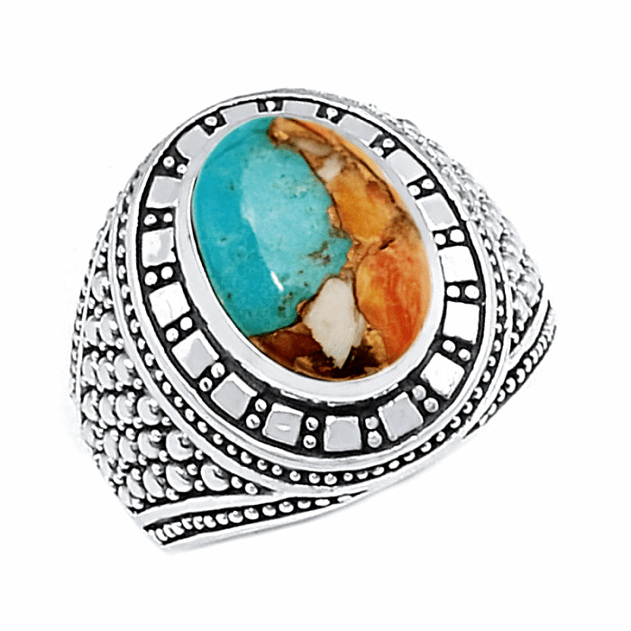 1001 Pánský stříbrný prsten s tyrkysem Spiny oyster - 57 mm (US 8)