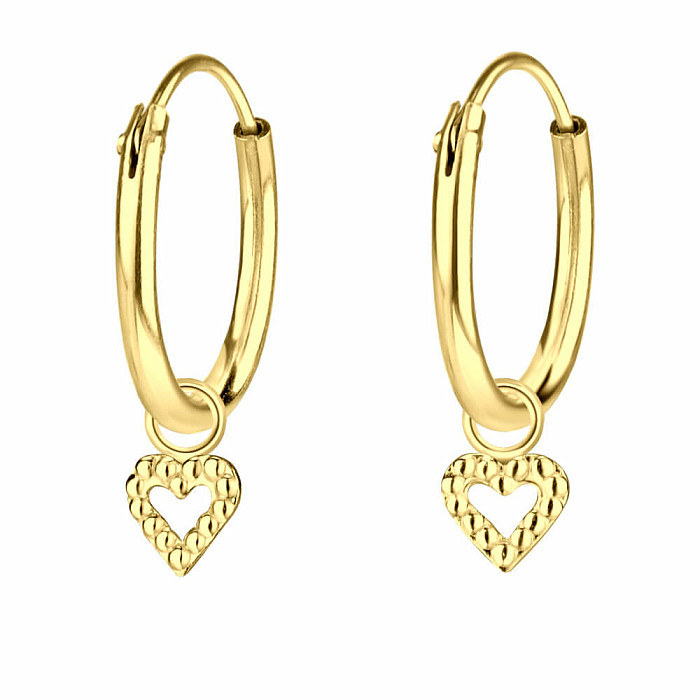 1557 Stříbrné kruhové náušnice 12 mm GOLD HEART - 1