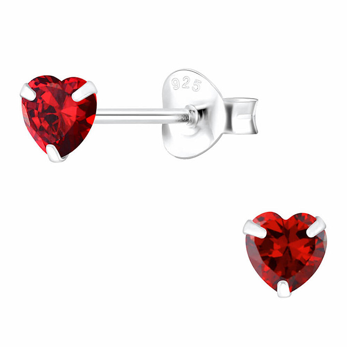 3693 Stříbrné náušnice pecky se zirkony 4mm RED HEART - 4 mm