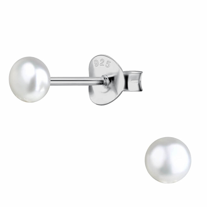 3877 Stříbrné náušnice SLADKOVODNÍ PERLA WHITE - 4 mm