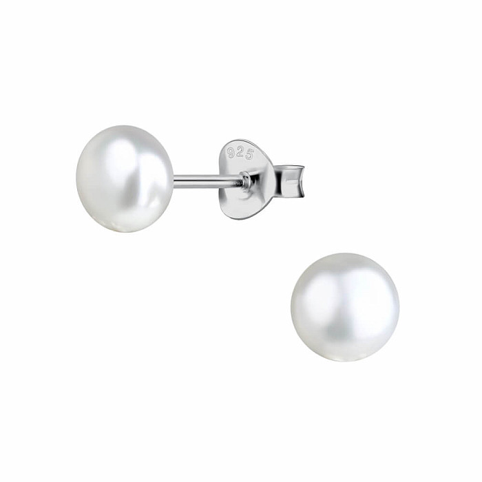 3882 Stříbrné náušnice 6 mm SLADKOVODNÍ PERLA BÍLÁ - 6 mm