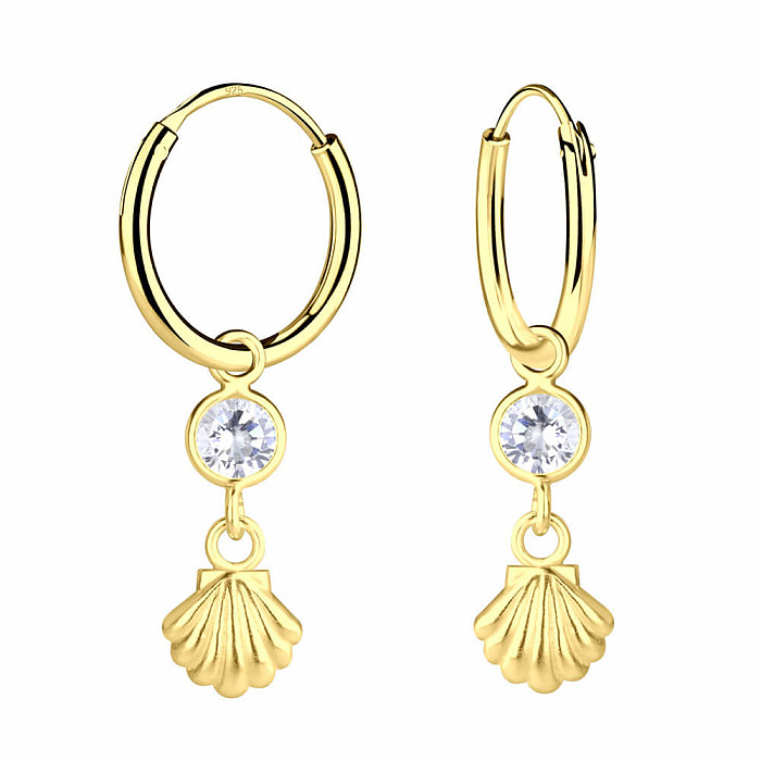 9138 Stříbrné kruhové náušnice 25 mm MUŠLIČKA GOLD - 2