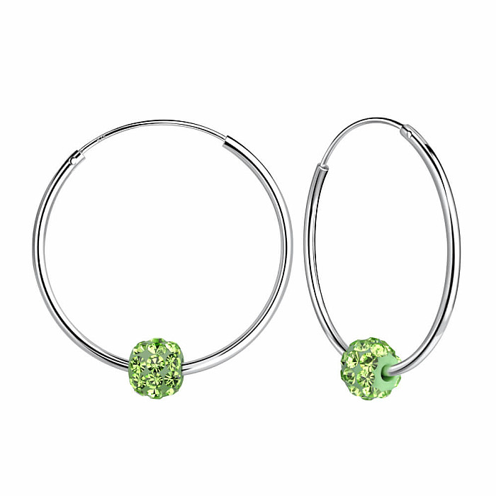 9556 Stříbrné 25 mm KRUHY s třpytivou kuličkou Peridot - 2