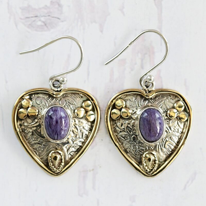 Čaroit náušnice stříbro Ag 925 26363 - 2 cm