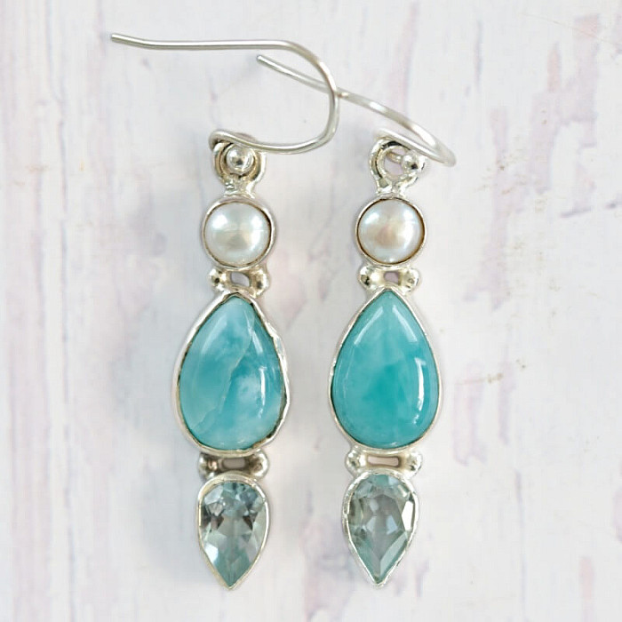 Larimar náušnice stříbro Ag 925 46320 - 2