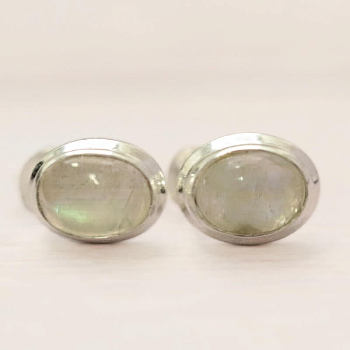 Měsíční kámen duhový náušnice pecky stříbro Ag 925 E1021 - 0