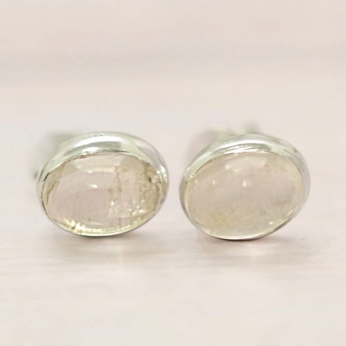 Měsíční kámen duhový náušnice pecky stříbro Ag 925 E1027 - 0