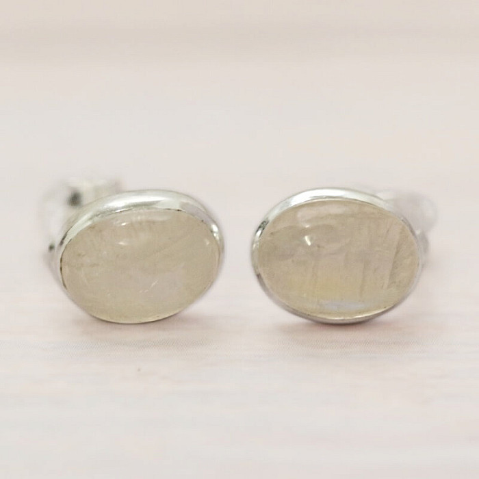 Měsíční kámen duhový náušnice pecky stříbro Ag 925 E1061 - 0