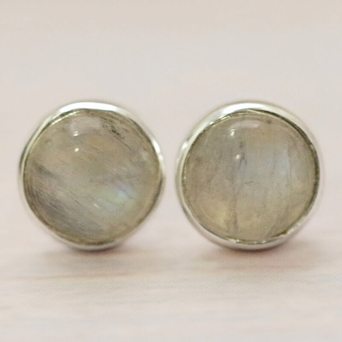 Měsíční kámen duhový náušnice pecky stříbro Ag 925 E1177 - 0