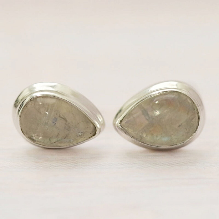 Měsíční kámen duhový náušnice pecky stříbro Ag 925 E1178 - 1 cm