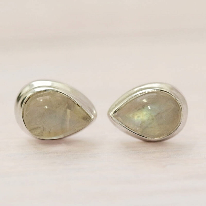 Měsíční kámen duhový náušnice pecky stříbro Ag 925 E1181 - 1 cm
