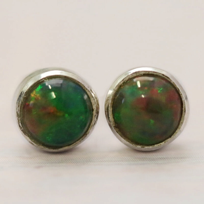 Opál černý etiopský náušnice pecky stříbro Ag 925 E107 - 0