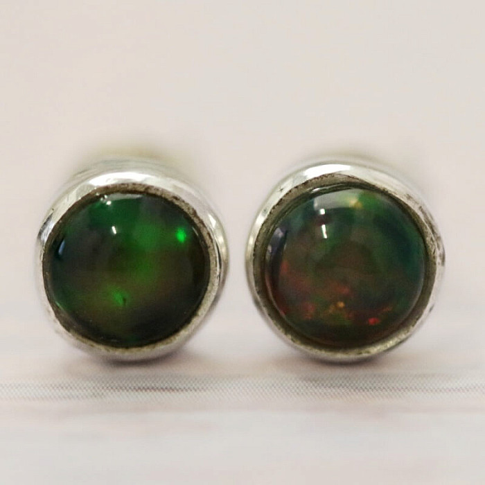 Opál černý etiopský náušnice pecky stříbro Ag 925 E79 - 0