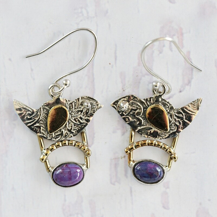 Tyrkys purpurový náušnice stříbro Ag 925 27907 - 2 cm