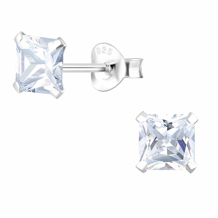 00333 Stříbrné náušnice pecky se zirkony 5 mm SQUARE - 5 mm