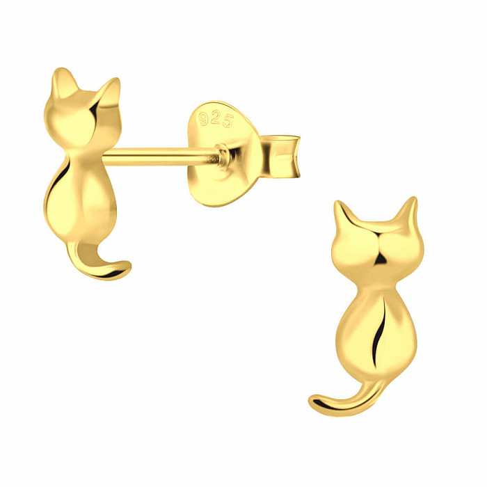 33090 Stříbrné náušnice pecky ZLATÁ KOČKA - 10 mm