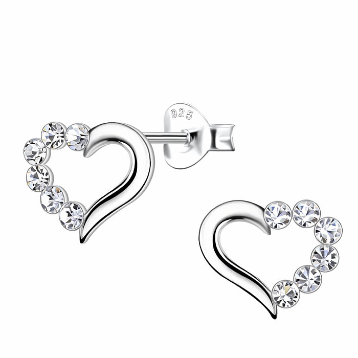 33255 Stříbrné náušnice pecky se zirkony SRDCE - 9 mm