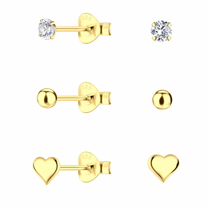 34034 Stříbrné náušnice pecky sada 3 typy zlaté srdíčko - 3 - 5 mm