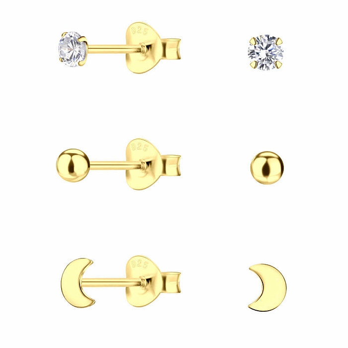 34036 Stříbrné náušnice pecky sada 3 typy zlatý půlměsíc - 3 - 5 mm