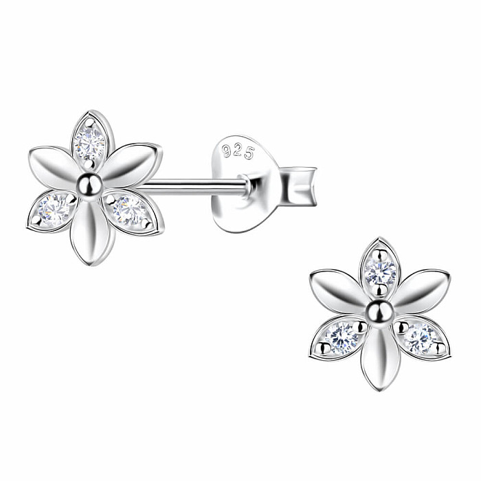 34360 Stříbrné náušnice pecky se zirkony KVĚTINA - 6 mm