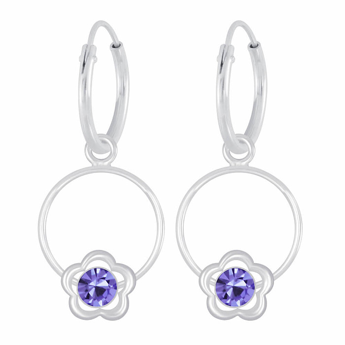 8821 Stříbrné kruhové náušnice 26 mm TANZANITE FLOWER - 2