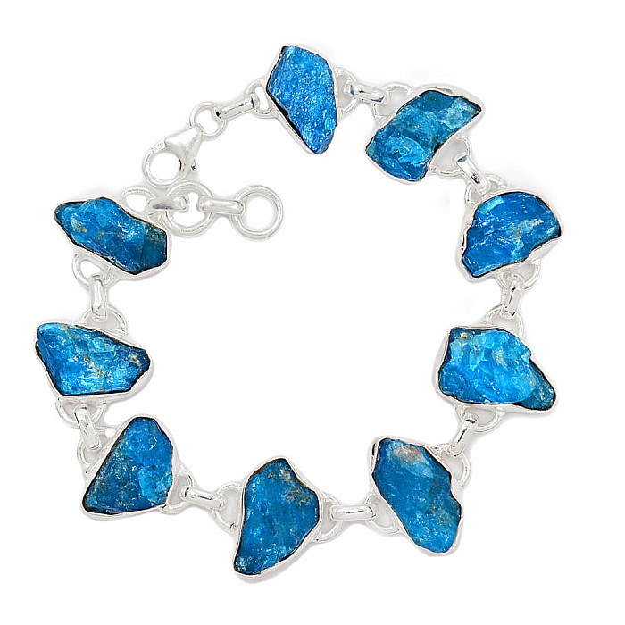 Apatit modrý neon surový náramek stříbro Ag 925 B47 - 19 - 20 cm