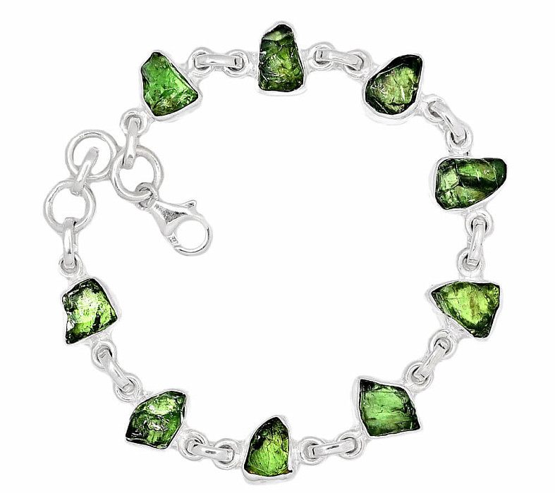 Apatit zelený surový náramek stříbro Ag 925 B5 - 18