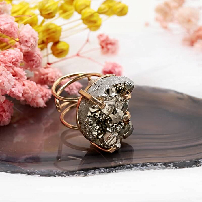 Be Beautiful Pyrit drúza prsten 35 - od 53 mm (US 6