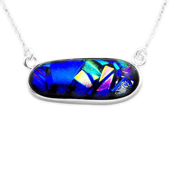 Dichroické sklo náhrdelník stříbro Ag 925 11738 - cca 41 - 46 cm