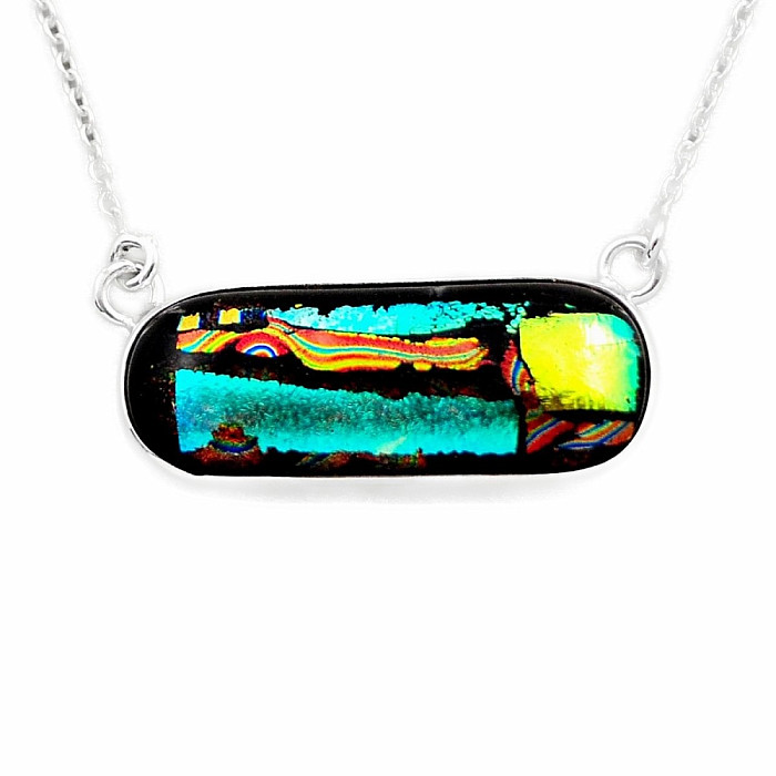 Dichroické sklo náhrdelník stříbro Ag 925 11739 - cca 41 - 46 cm