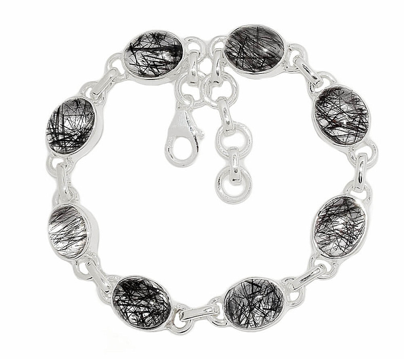 Křišťál s turmalínem náramek stříbro Ag 925 B154 - 18 - 20 cm