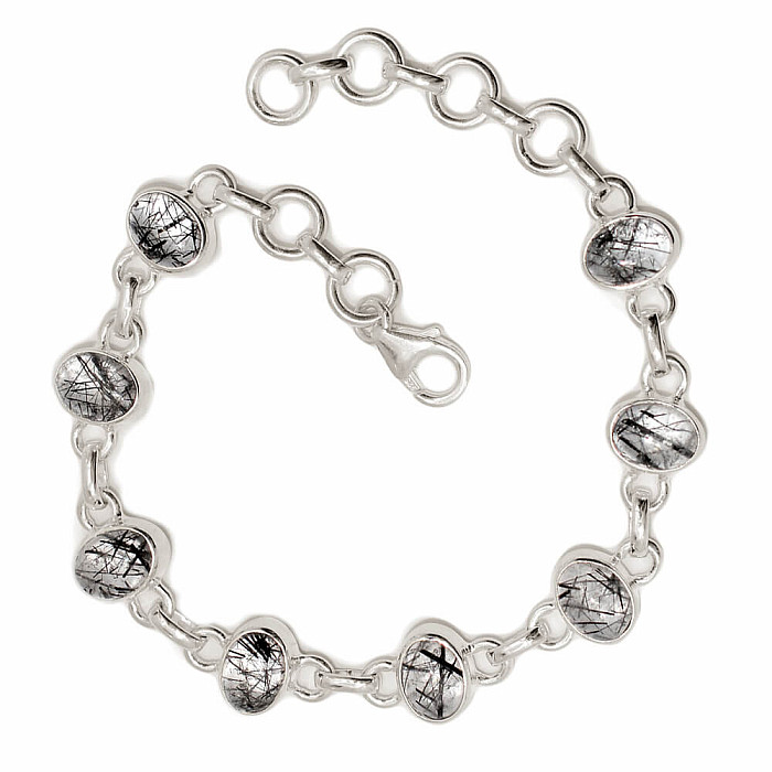 Křišťál s turmalínem náramek stříbro Ag 925 B192 - 17 - 19