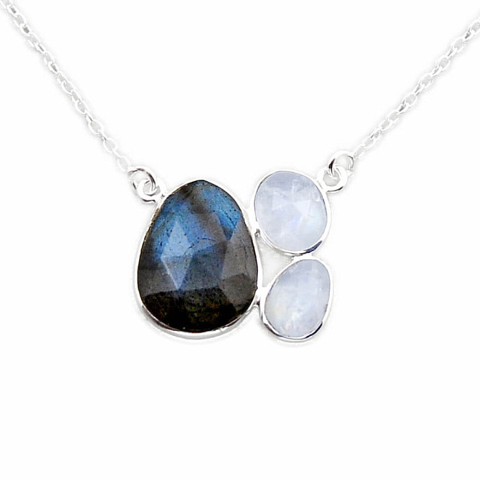 Labradorit náhrdelník stříbro Ag 925 N3822 - 43 - 49 cm