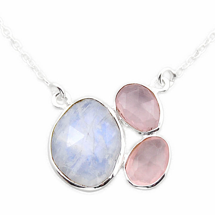 Měsíční kámen duhový náhrdelník stříbro Ag 925 N3855 - 43 - 49 cm