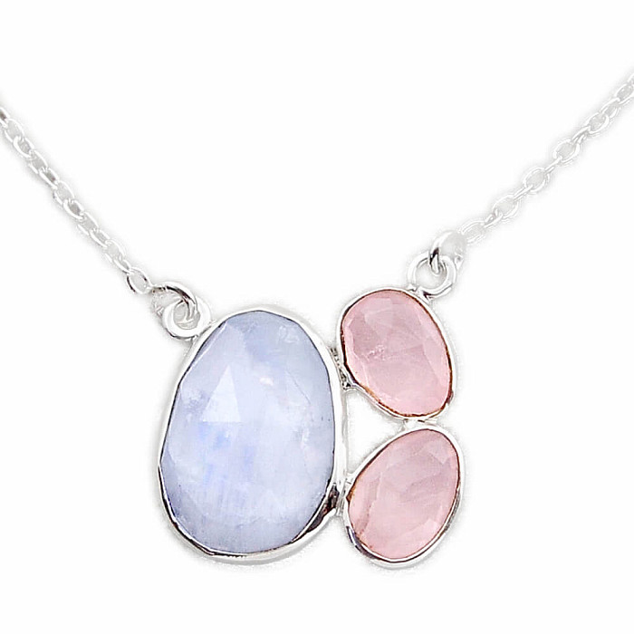 Měsíční kámen duhový náhrdelník stříbro Ag 925 N5015 - 43 - 49 cm