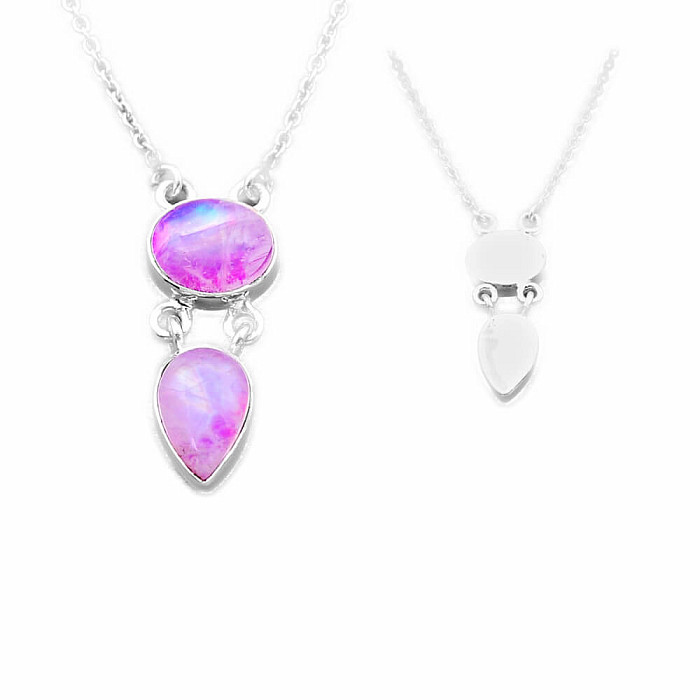 Měsíční kámen duhový růžový náhrdelník stříbro Ag 925 49120 - 40