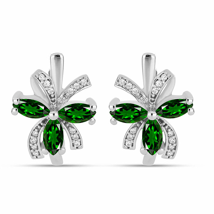 Náušnice stříbrné s broušenými chromdiopsidy a zirkony Ag 925 026541 DIO - 1