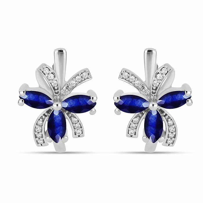 Náušnice stříbrné s broušenými modrými safíry Ag 925 026541 SAF - 1
