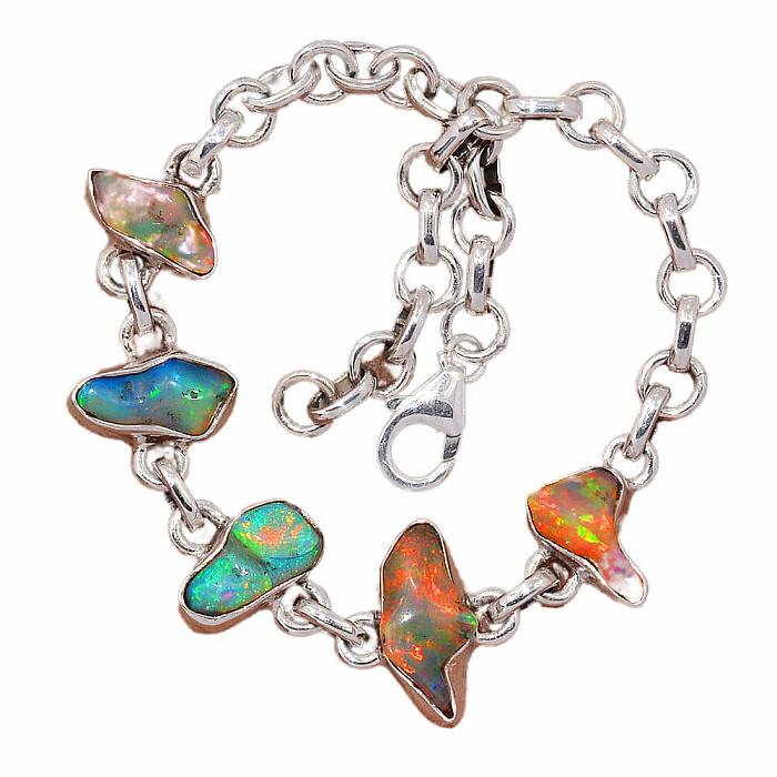 Opál etiopský surový náramek stříbro Ag 925 B62 - 16 - 20 cm