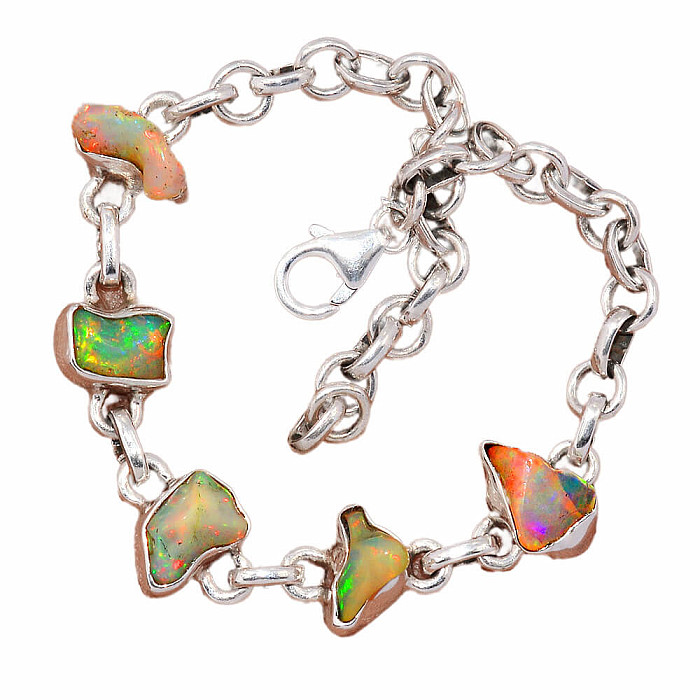 Opál etiopský surový náramek stříbro Ag 925 B67 - 15 - 20 cm