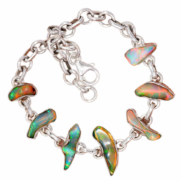 Opál etiopský surový náramek stříbro Ag 925 B82 - 15 - 20 cm