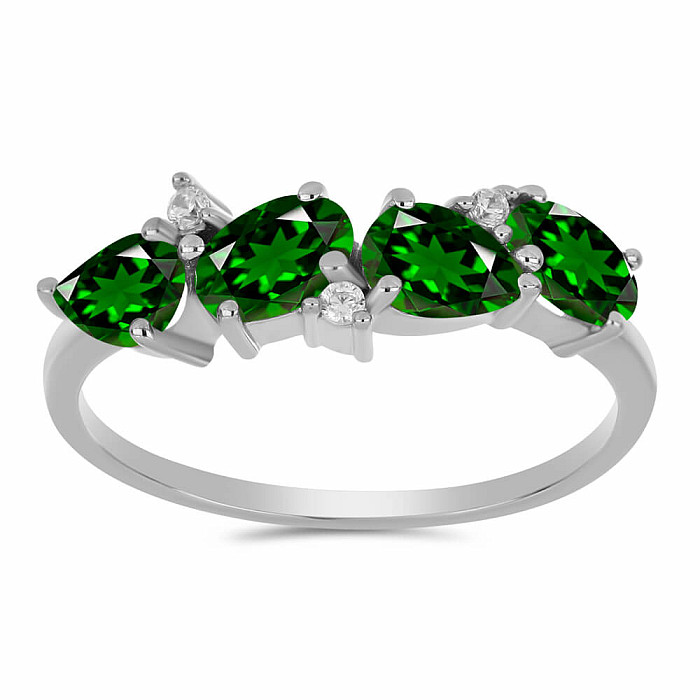 Prsten stříbrný s broušeným chromdiopsidem a zirkony Ag 925 017035 DIO - 54 mm (US 7)